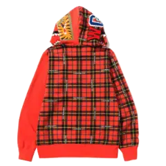 BAPE Logo Check Shark Full Hoodie – Red