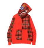 BAPE Logo Check Shark Full Hoodie – Red