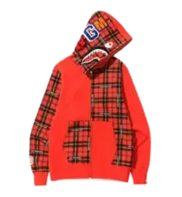 BAPE Logo Check Shark Full Hoodie – Red