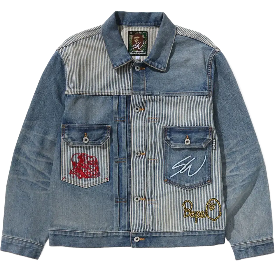 Bape X Sean Wotherspoon Embroidery Denim Jacket Mens Bape X Sean Wotherspoon Embroidery Denim Jacket Mens